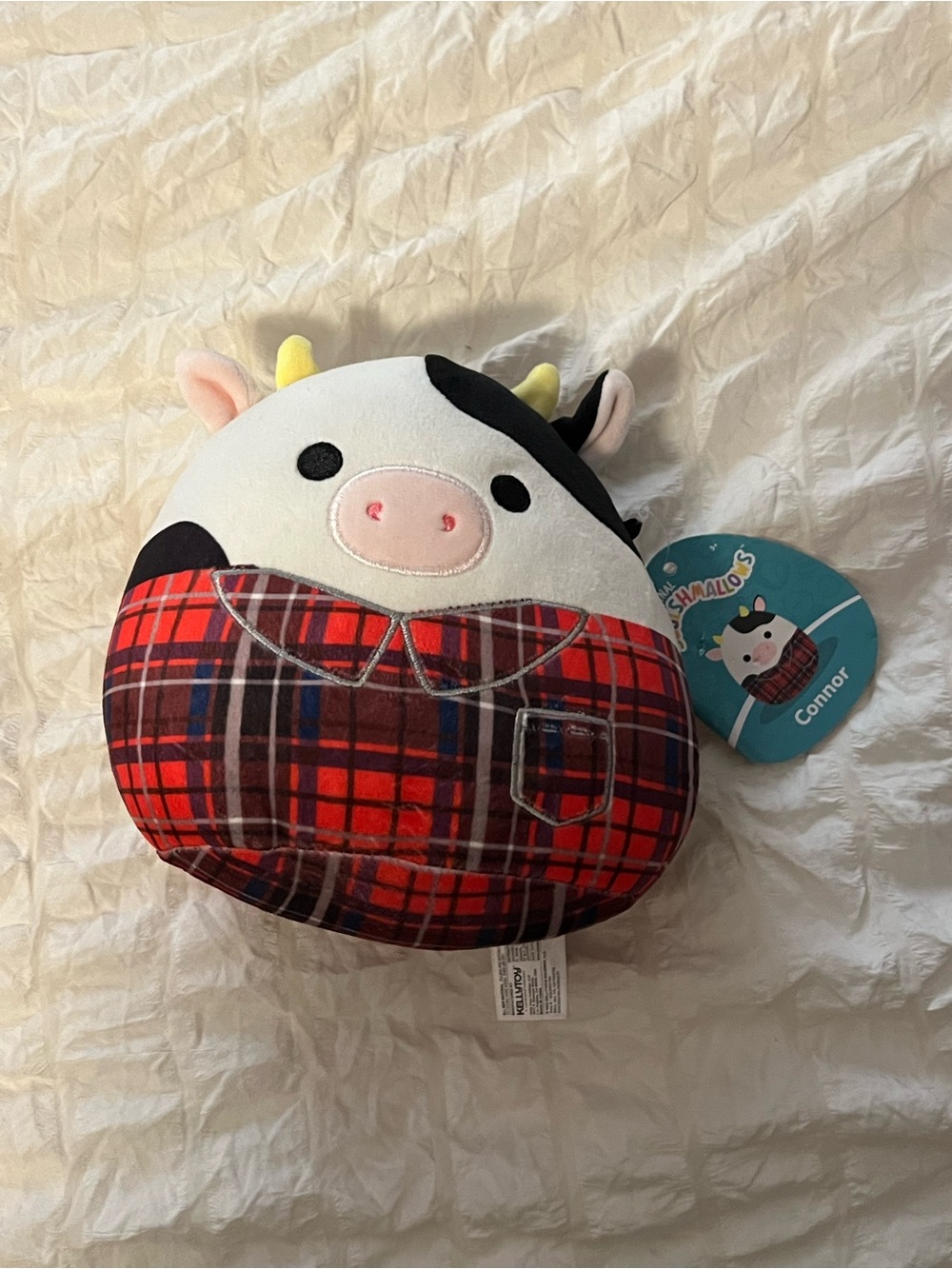 Squishmallows CONNOR THE COW w/ Red Plaid Flannel Shirt Kelly Toys, 7.5 in | NWT